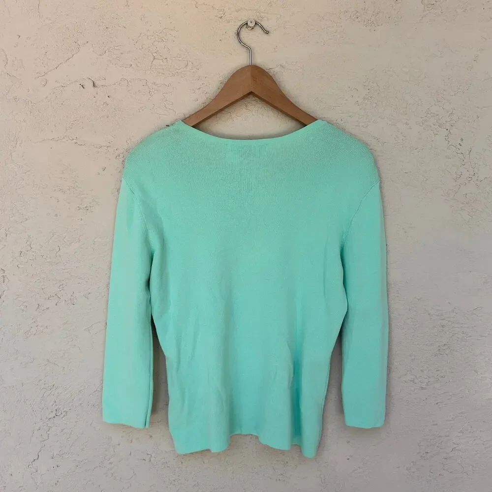 Vintage Joseph A Mint Green Beaded Embroidered Knit Top Size L